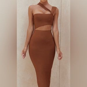 House of CB - AINA TAN CUT OUT BANDAGE MIDI DRESS
